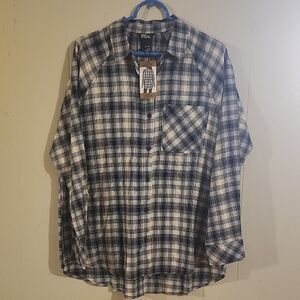 Eddie Bauer Navy and Cream Plaid Shirt